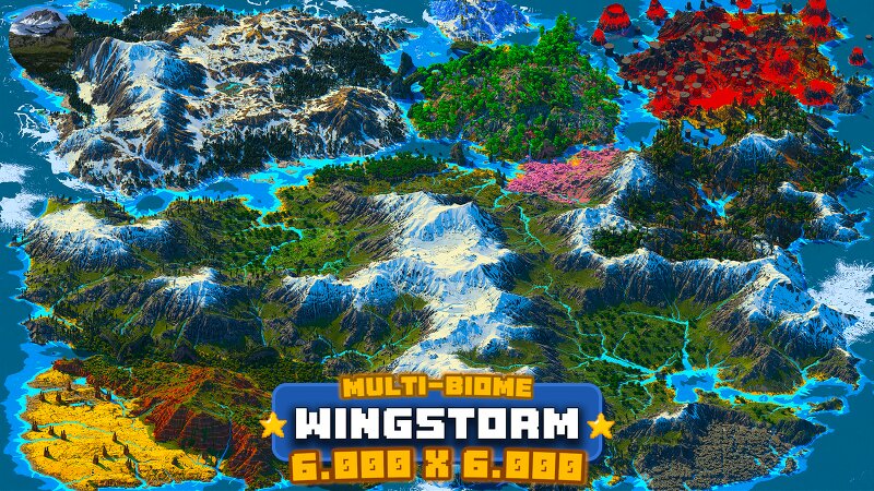Wingstorm 1.21.4+ | 6.000 x 6.000, Multi-Biome - Fantasy | Survival-Friendly | Java Edition | Custom Structures & Custom Caves preview