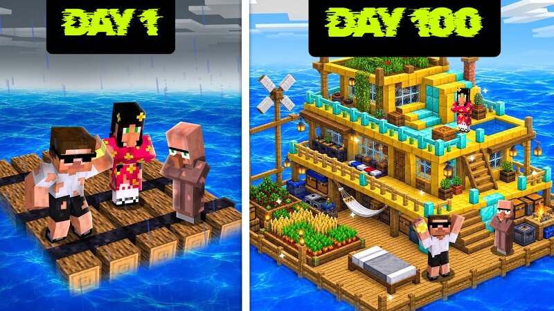 100 Days on DEADLY RAFT with Friends In Minecraft 😰 preview