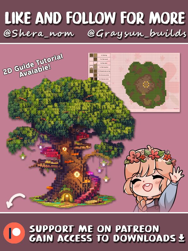Fantasy Tree House - Overgrown Base | World downloads / Schematic / Litematica preview